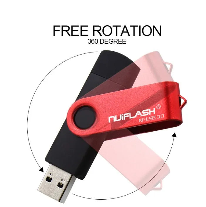 OTG 64GB USB 3.0 flash drive in yellow with rod shape and black cap for data storage and transfer