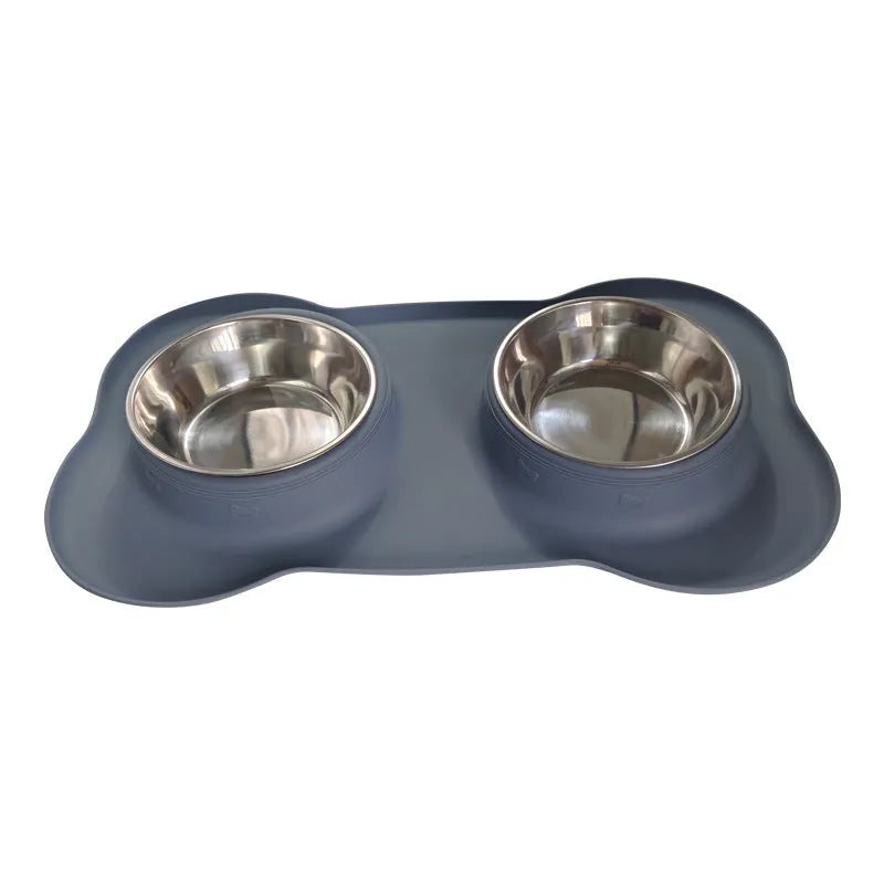 Large silicone double dog bowl with stainless steel insert in multiple colour options