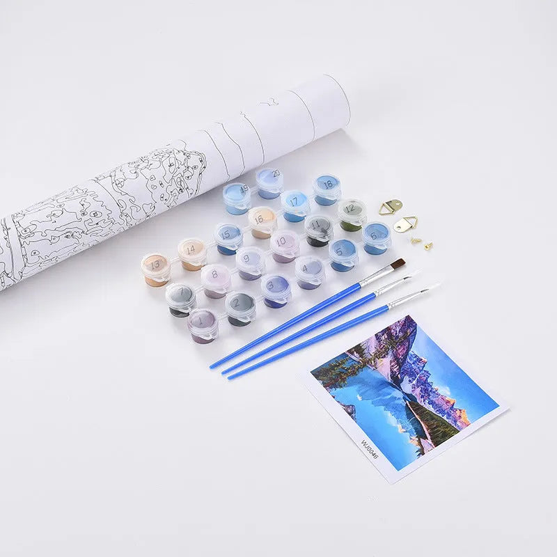 40x50cm sea view villa DIY digital oil painting kit with acrylic paints and brushes on linen canvas