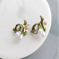 Women's alloy flower earrings with sterling silver needle camellia design and contrast colour styling