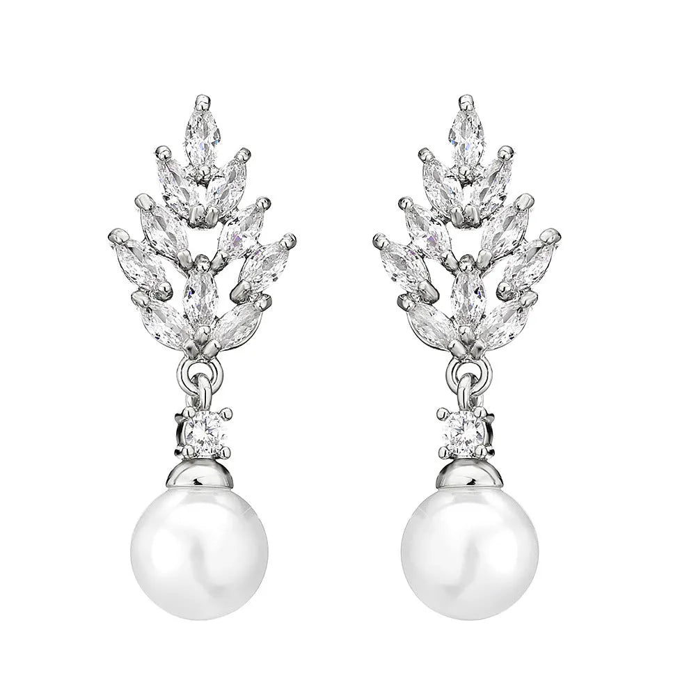 Geometric shaped floral earrings with micro zircon inlays, shown in a gold-tone plated finish.