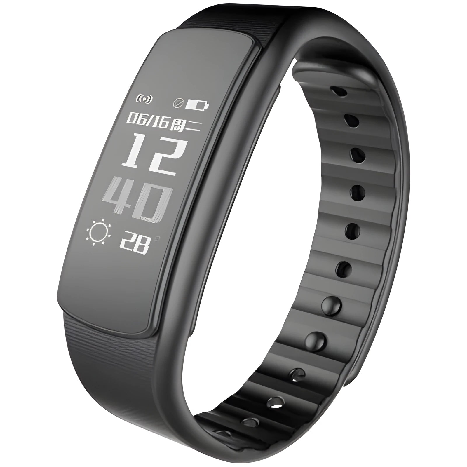 I6 smart sports bracelet with 0.96-inch touch screen showing health metrics on black or green TPU wristband