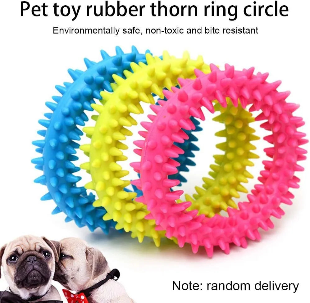 Blue spiked circle ring dog chew toy made from TPR for dental cleaning and bite training.