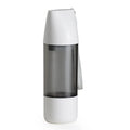Portable dog water bottle with white food-grade ABS body and separate water and grain compartments