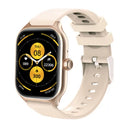 Black Bluetooth smart watch with full touch screen and silicone strap on a wrist