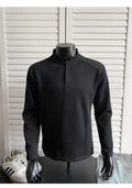 Men's long sleeve patchwork polo shirt with stand-up collar in black, heather gray, and white flower gray cotton fabric