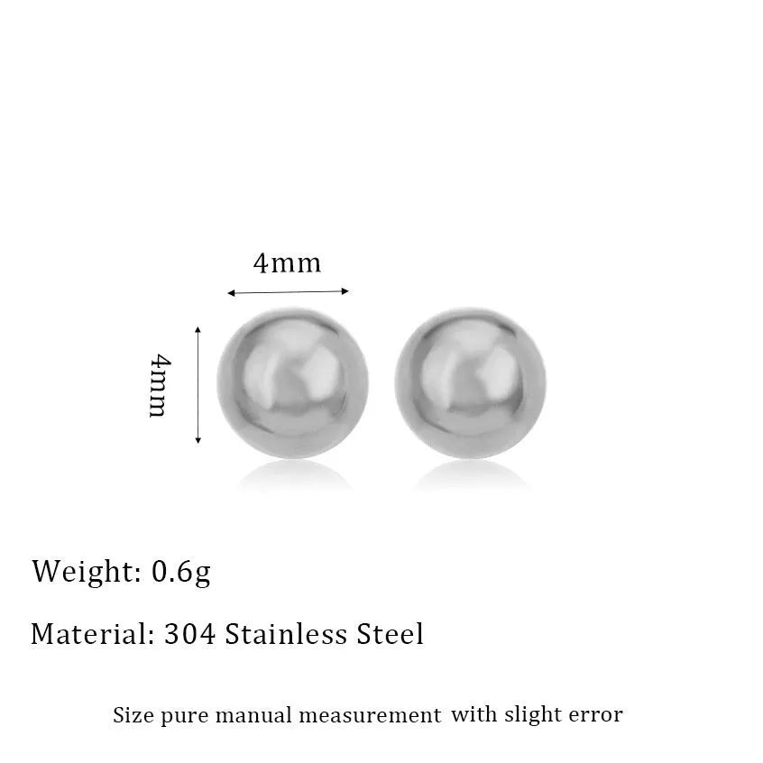 Stainless steel ball stud earrings in gold and silver finishes, showing 3mm to 6mm size comparison