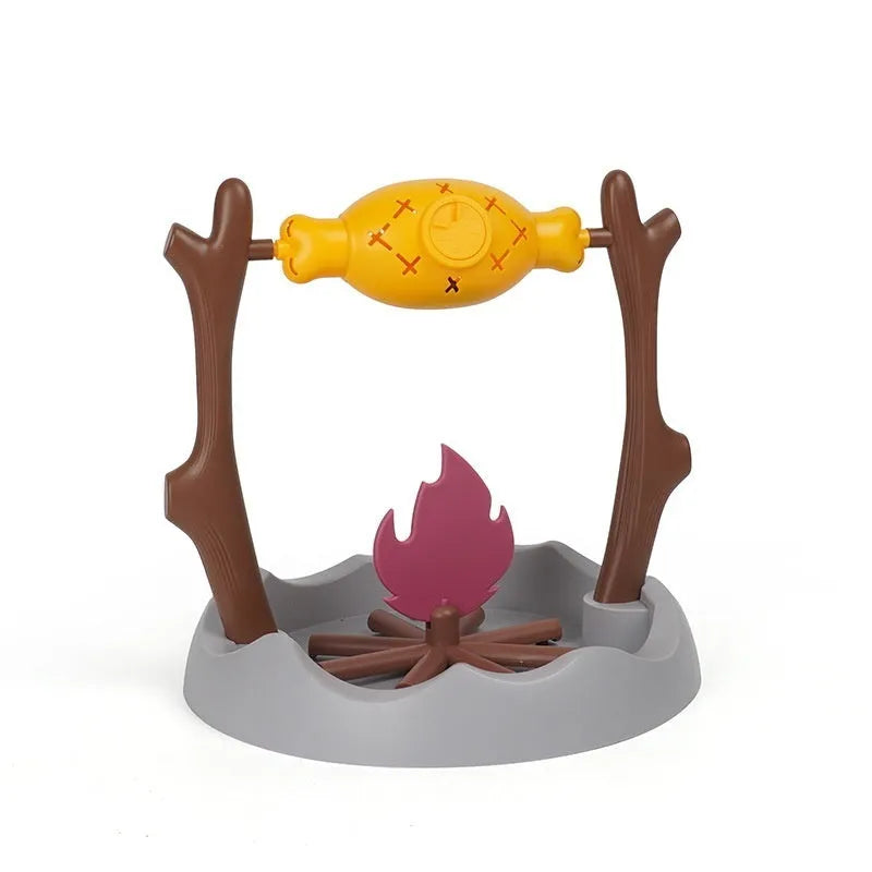 Barbecue-shaped tumbling cat feeder toy for interactive food dispensing play