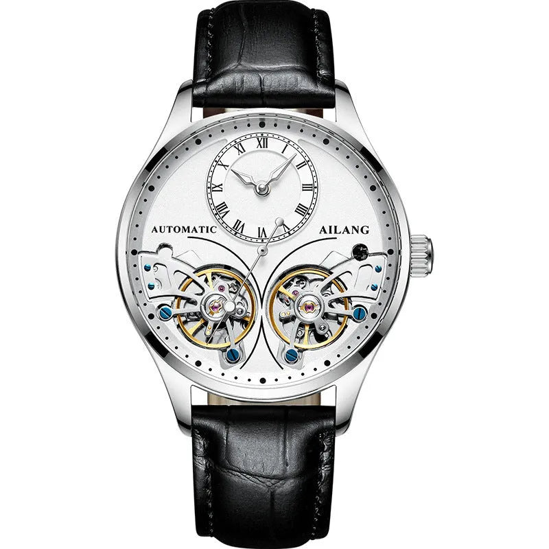 Men's titanium automatic watch with tourbillon and moon phase complications on wrist