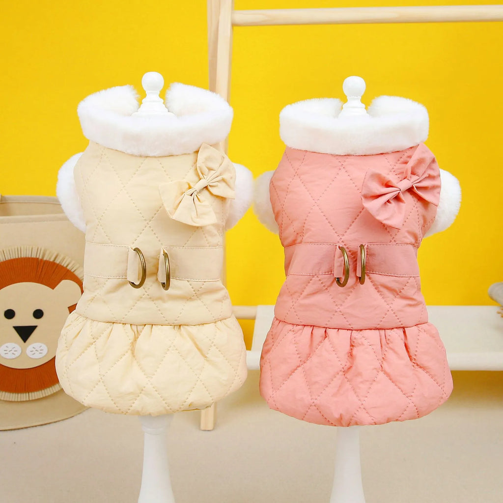 Pet dog clothes small dog butterfly cotton-padded dress in apricot colour