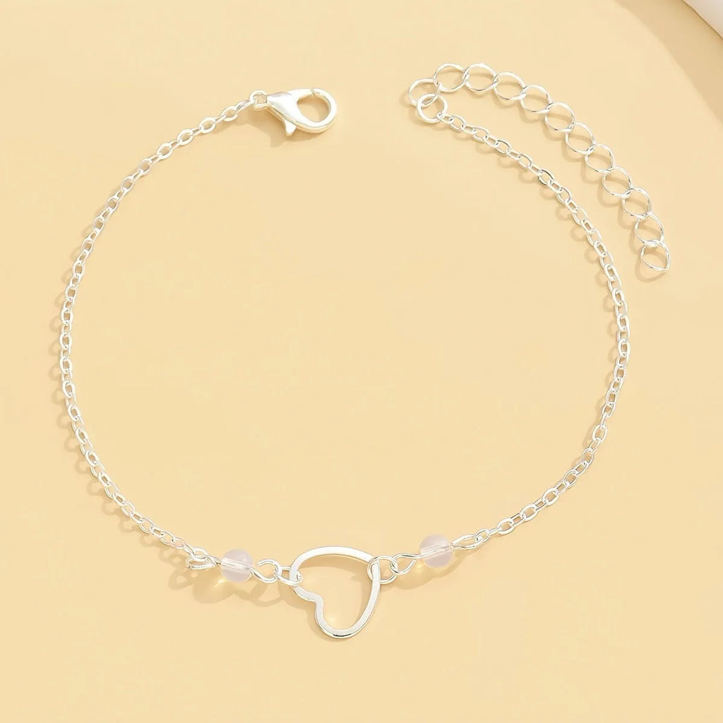Women's adjustable heart pendant anklet in gold or silver alloy