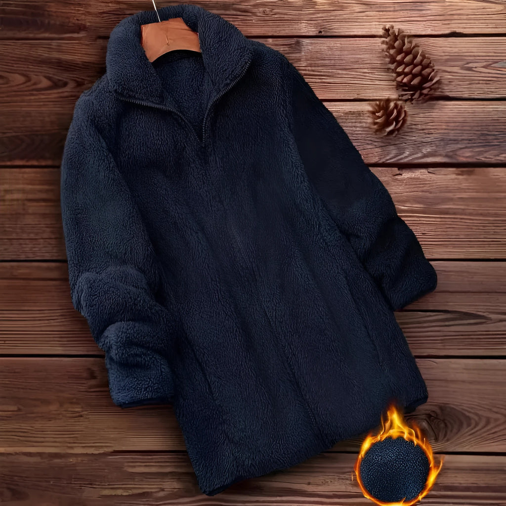 Double-sided velvet fleece jacket in black, navy blue, or khaki colour options