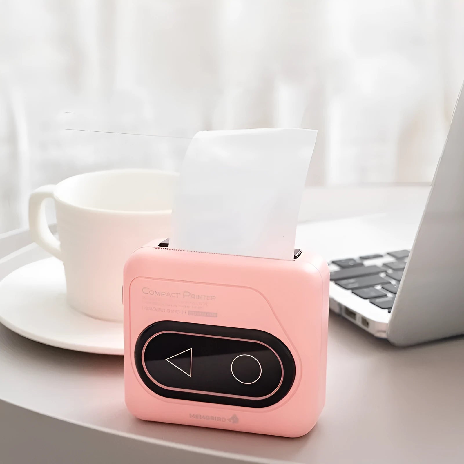 Bluetooth mini thermal printer in avocado green, pink, yellow duck, or white colours showing 87mm compact size