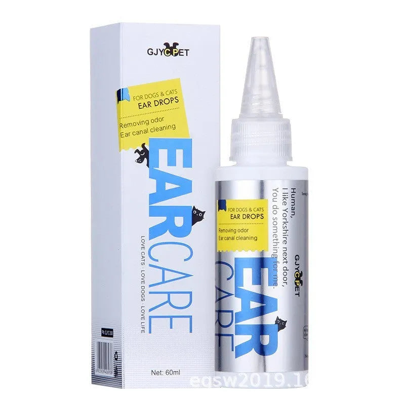 Pet cleaning set with bottled foot foam, ear cleaner, deodorant spray, and packs of pet ear and eye wipes