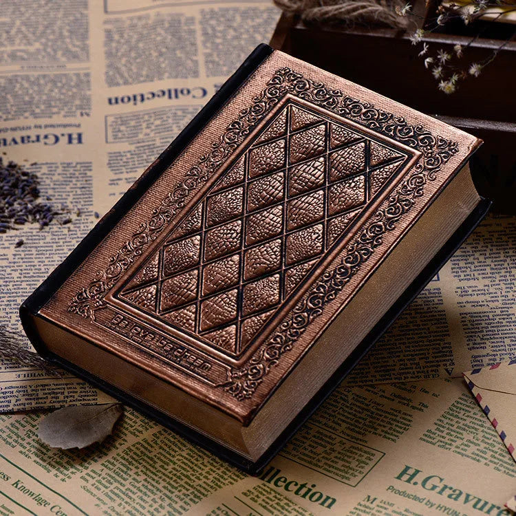 Embossed faux leather notebook with thick pages in bronze or black gold colour