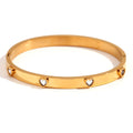 Stainless steel women's bracelet with micro-inlaid peach heart charm in electroplated finish