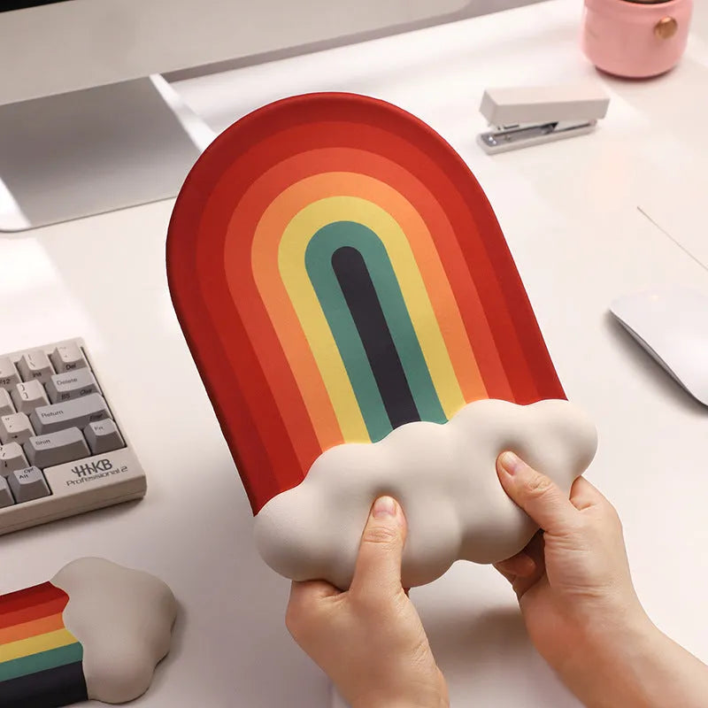 Silicone wrister mouse pad and keyboard support set with cloud pattern in choice of four colours