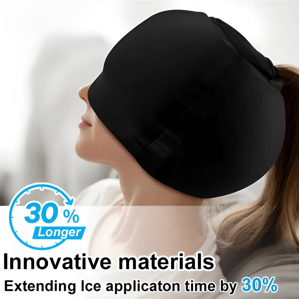 Simple solid colour polyester cold compress cap with fully enclosed design.