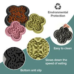 Silicone pet slow feeder licking pad with textured ridges, shown in blue colour