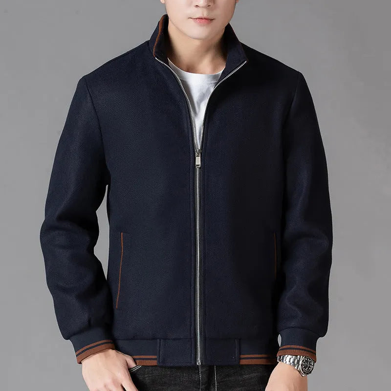 Men's grey sports-style fleece jacket with long sleeves and side pockets on a hanger.