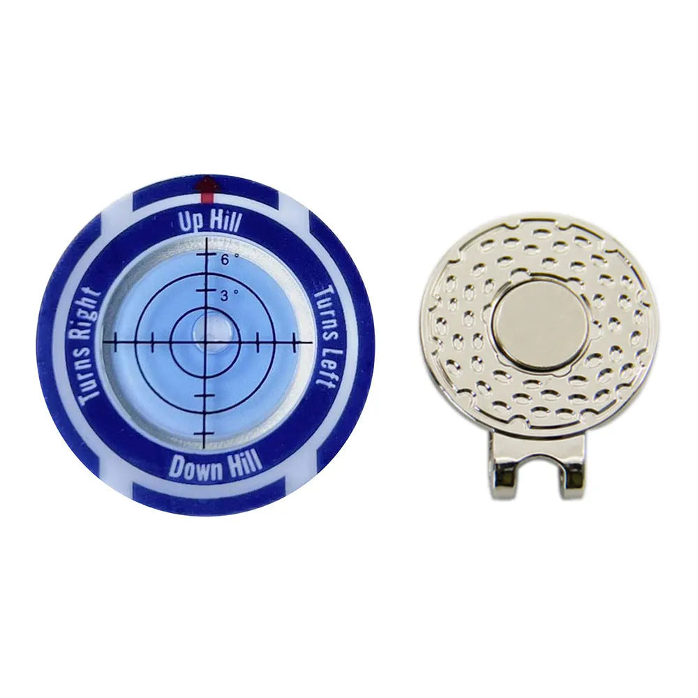 Golf level hat clip measurement device with green position markers for score tracking