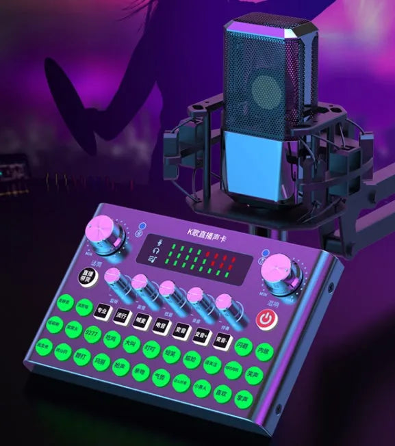 F007plus sound card condenser microphone equipment for live broadcast with wireless connectivity