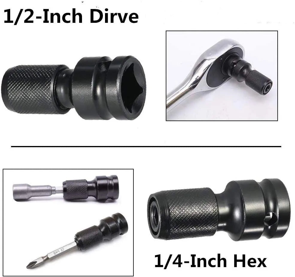Steel telescopic bit holder with hexagonal handle for electric wrench, shown with extended sleeve.