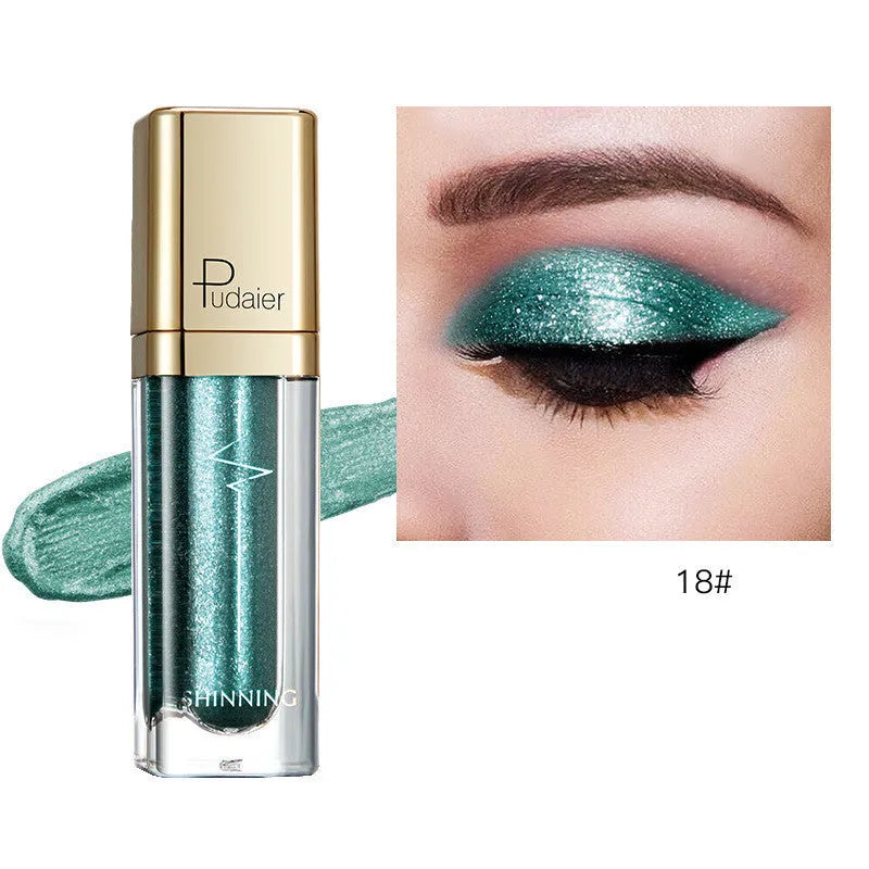 18-colour glitter eyeshadow palette with mother-of-pearl shades including Beige, Rose Gold, and Sapphire Blue