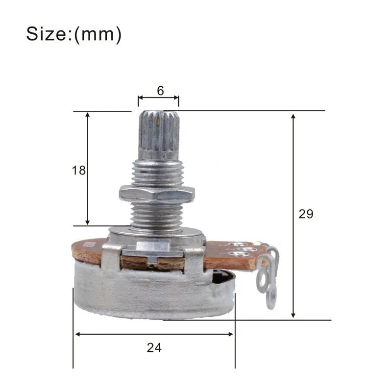 Metal electric guitar potentiometer knob for tone and volume control replacement.