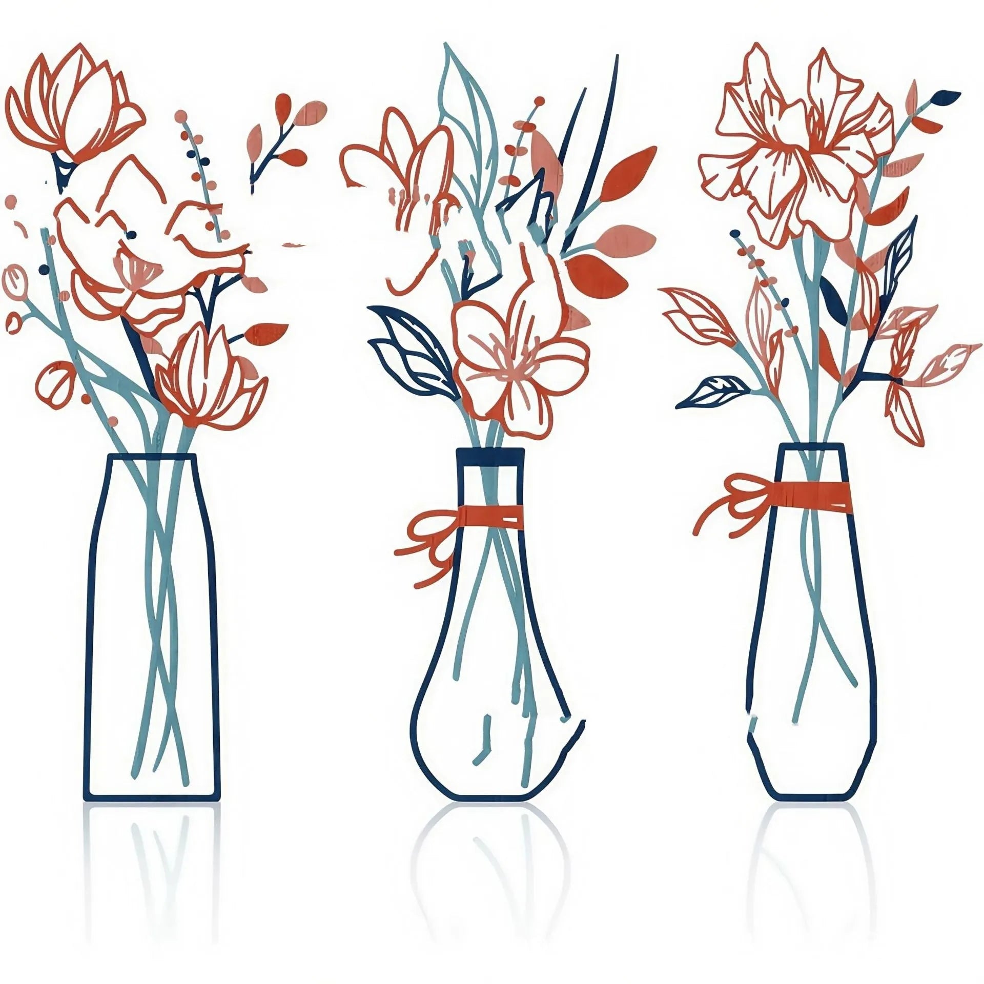Three metal flower wall decorations in farmhouse style with alloy construction