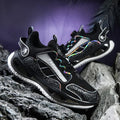 Men's breathable mesh sports shoes in black colour with elastic band and popcorn TPU sole