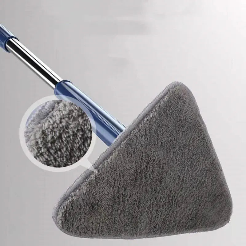 Extendable triangle cleaning mop with rotating head and stainless steel pole in blue colour
