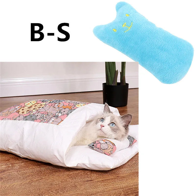 Warm semi-enclosed cat bed with removable washable quilt, cloth cave design for small to large cats
