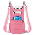Cloth cycling water bottle bag in beige colour positioned on bicycle frame