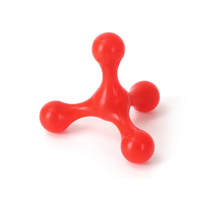 Blue three-legged silicone bone chew toy for small and medium puppies on white background