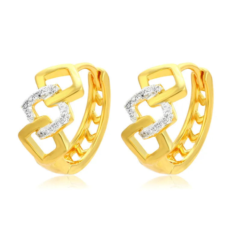 Geometric hollow-out gold alloy earrings with electroplated finish and colour separation detailing