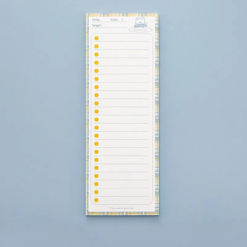 Student notepad with plastic storage box showing 90x248mm dimensions and colour variations