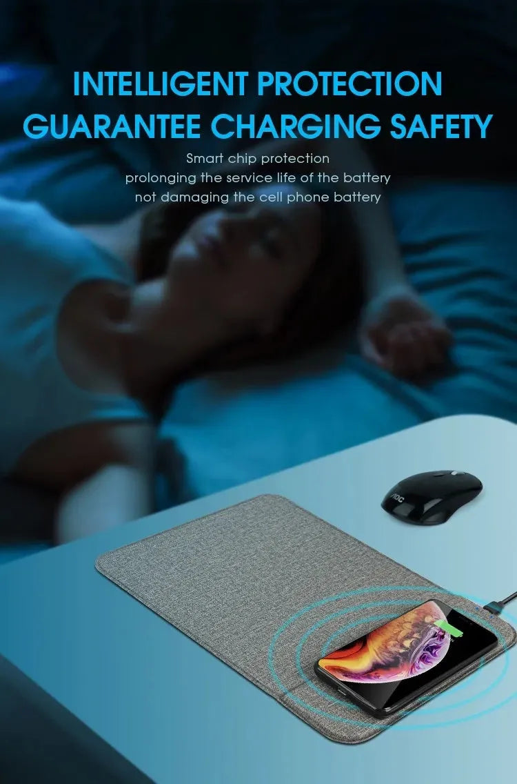 Foldable fabric phone holder for wireless charging shown open and closed