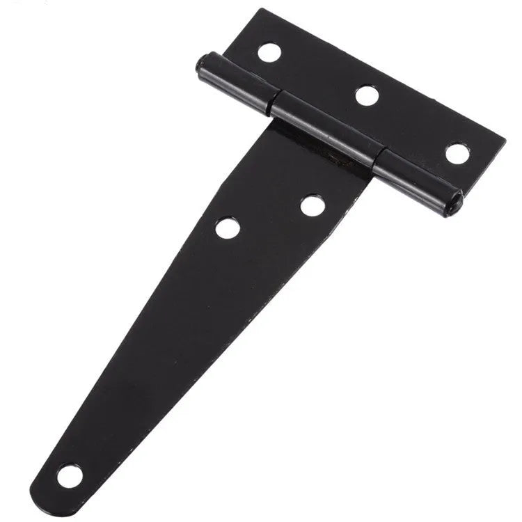 T-shaped iron door hinge for wooden gates, shown in straight arm design.