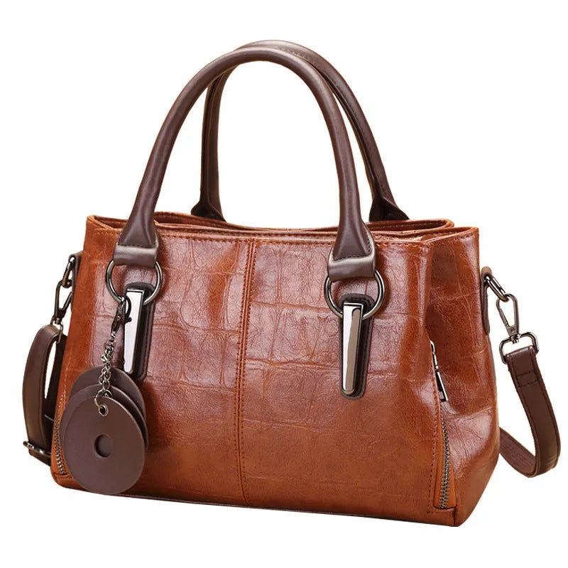Horizontal square PU leather shoulder bag with single strap and open pocket in vintage brown colour