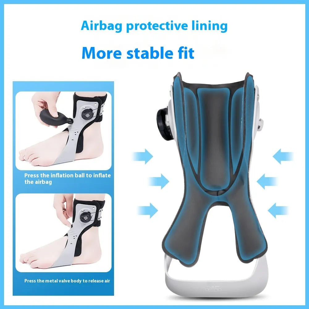 Grey ankle fixation brace with airbag button support system showing ankle protection design