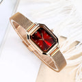 Women's square retro casual watch with rose gold case and coloured silicone strap options.