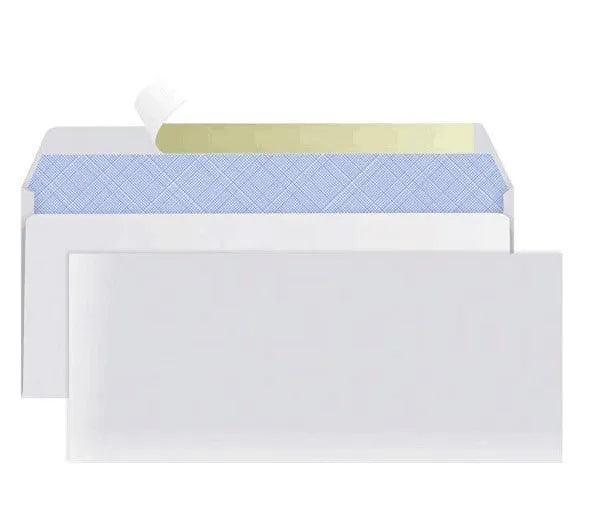 Blue self-adhesive confidential envelope with anti-opening security packaging, size 105mm by 240mm.