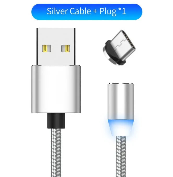 YBD magnetic LED charging cable 1 metre length with aluminium shell in multiple colours