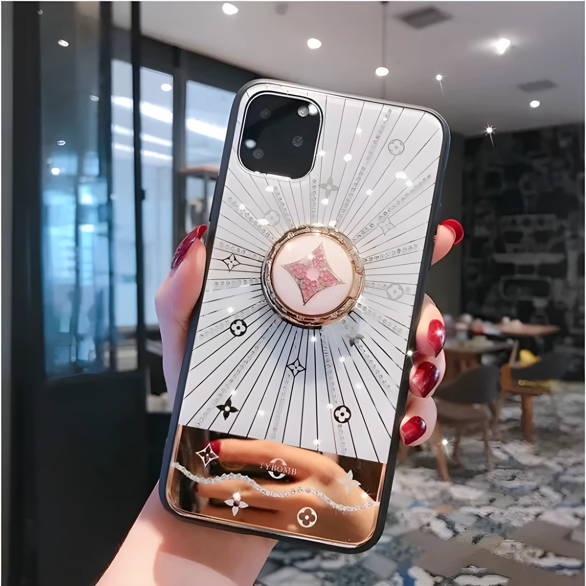 Luxury diamond and gold iPhone ring stand accessory in rose gold and white gold colours