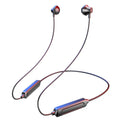 Black neck-mounted wireless Bluetooth sports earphones with custom logo printing option