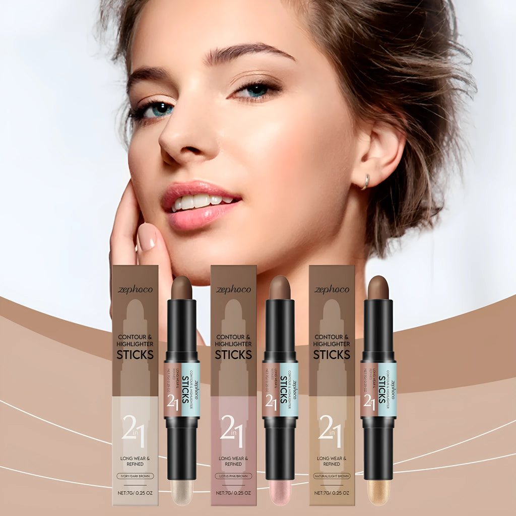 2-in-1 makeup highlighter and concealer pencil in a choice of three brown shades.