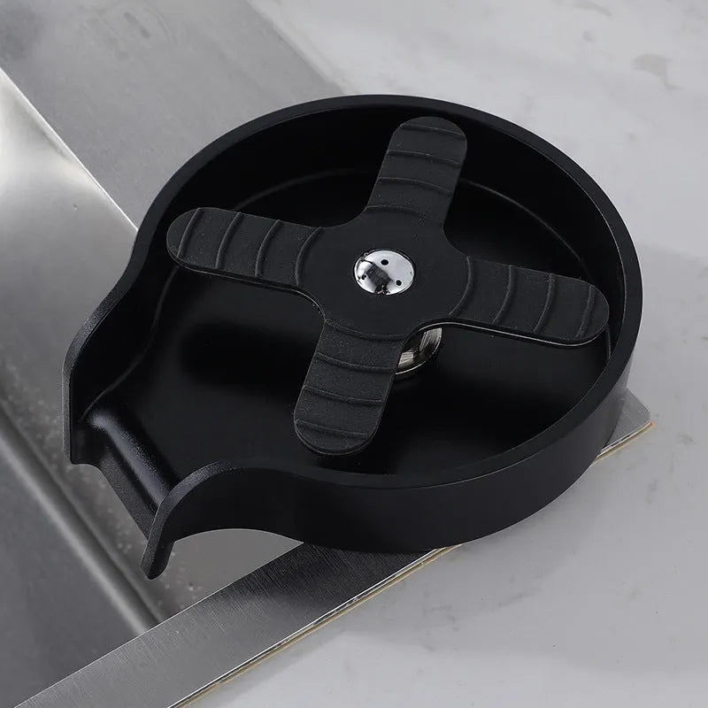 Stainless steel cup washer with lift-type press faucet mounted on a sink, 30mm seat diameter, electroplated finish