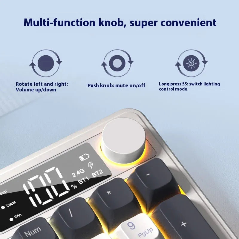 Wireless Bluetooth keyboard and mouse combo with mechanical-style keys in blue and white colour scheme