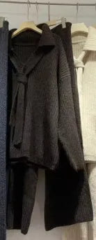 Sweater suit two-piece set in acrylic imitation cashmere fabric with long sleeves and trouser bottoms
